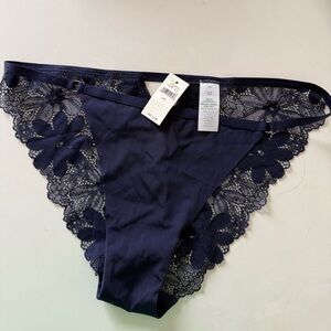 Elegant Lace Trim Navy Panties AERIE SIZE L
